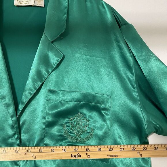 Victorias Secret Gold Label Pajama Set Shirt Pants Emerald Green Satin Y2K - Picture 5 of 11